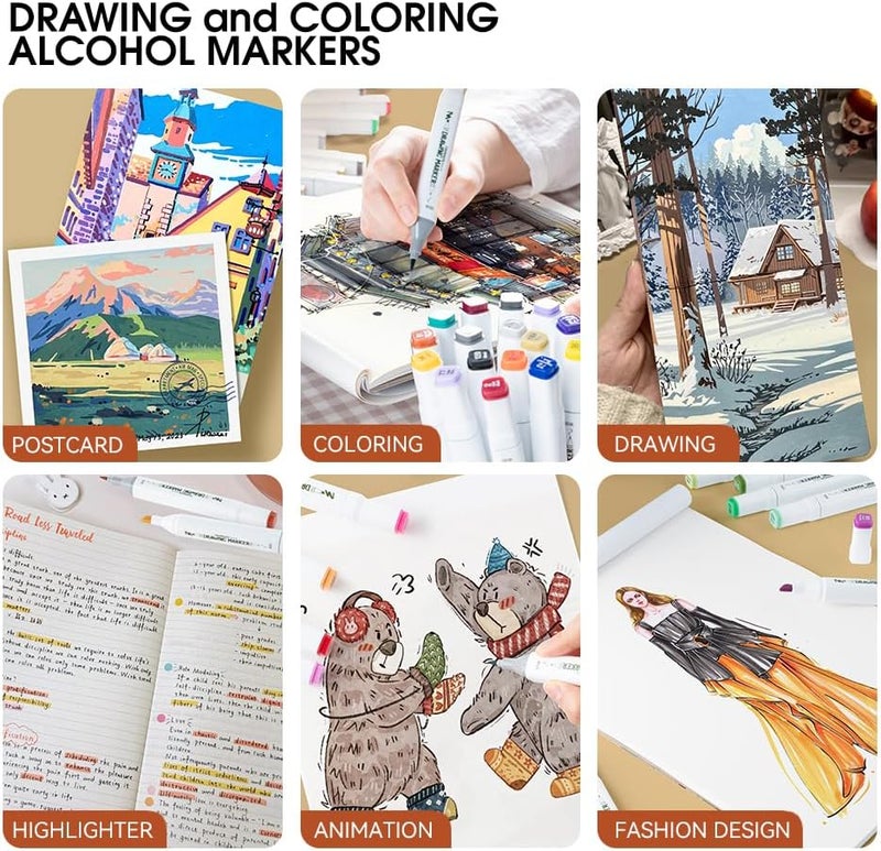 TRANSON Alcohol Markers for Drawing Coloring 24 Colors Dual-tip Brush and Chisel Tips - Image 2